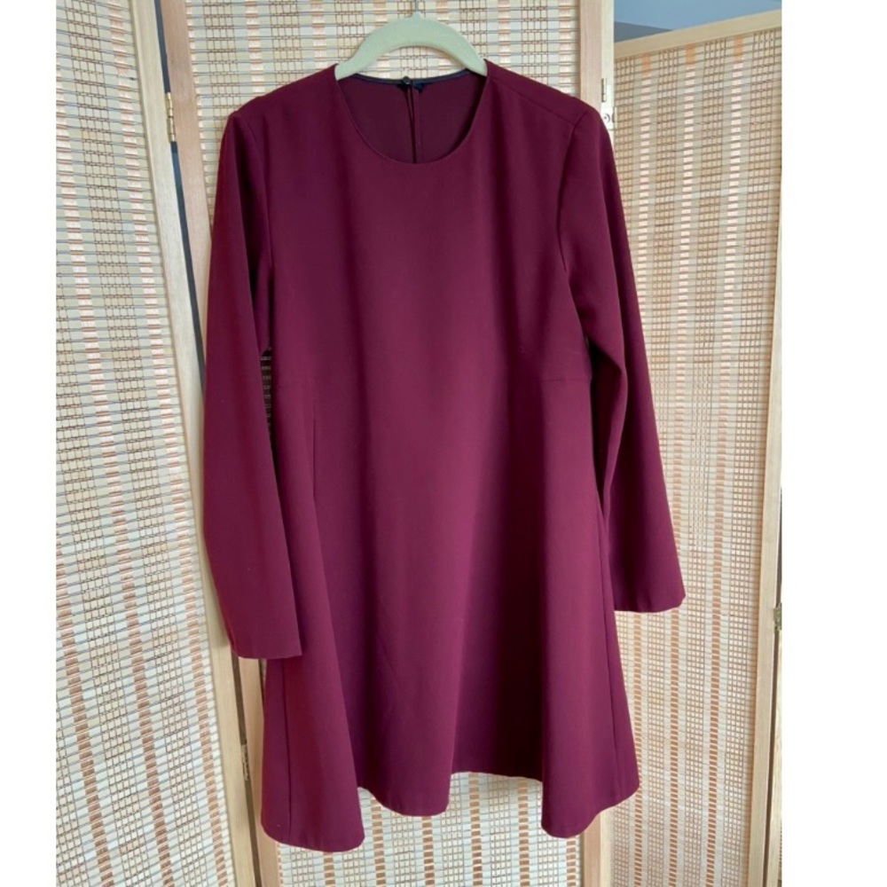 Zara babydoll swing 🍷 wine Burgundy Long Sleeve dress small a line full skirt